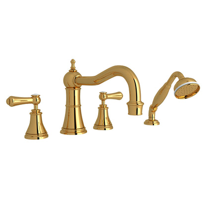 Perrin & Rowe Georgian Era 4-Hole Deck Mount Tub Filler With Column Spout Lever Handle Porcelain Caps