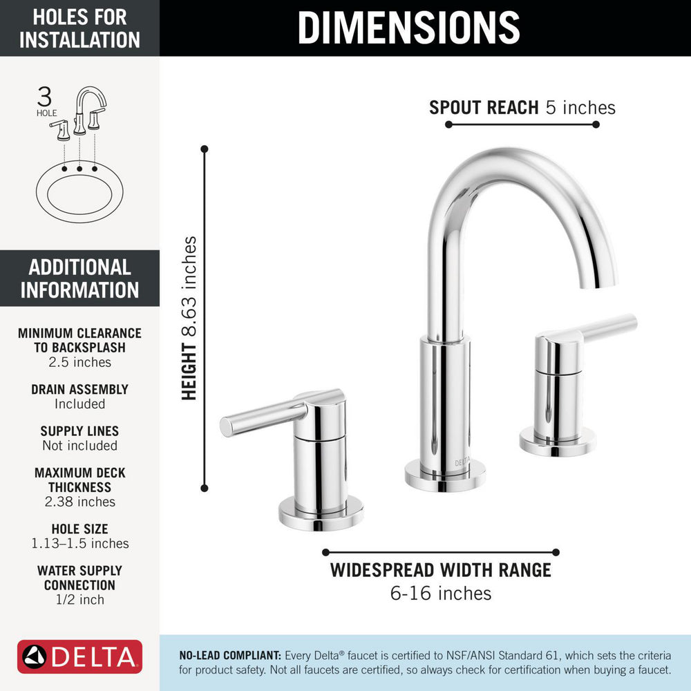 Delta Nicoli Two Handle Widespread Pull-Down Bathroom Faucet - 35749LF