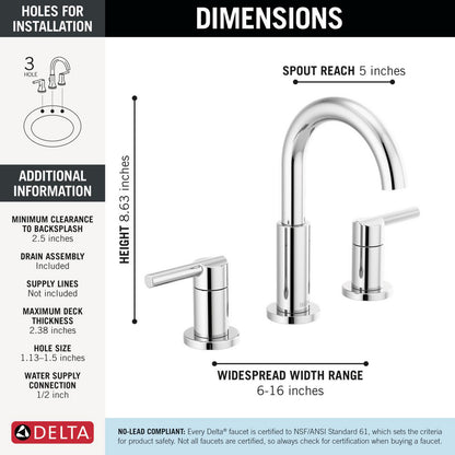 Delta Nicoli Two Handle Widespread Pull-Down Bathroom Faucet - 35749LF