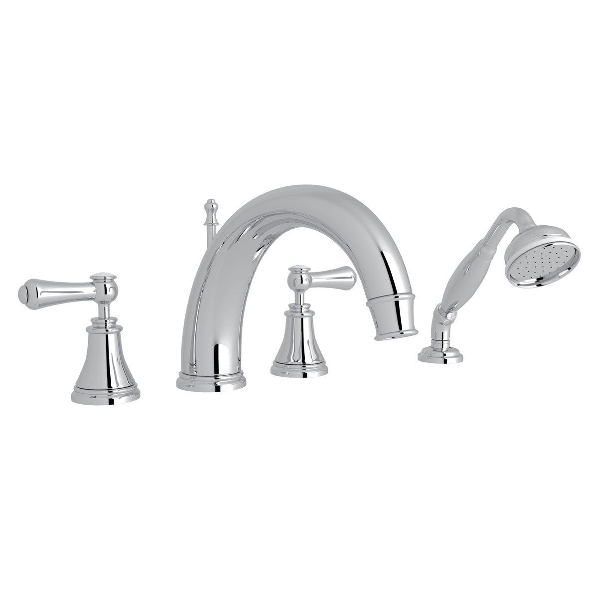 Perrin & Rowe Georgian Era 4-Hole Deck Mount Tub Filler With C-Spout Lever Handle Porcelain Caps