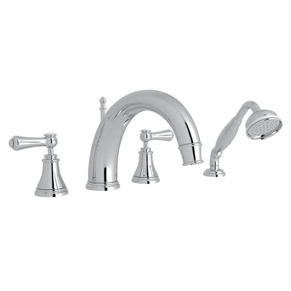 Perrin & Rowe Georgian Era 4-Hole Deck Mount Tub Filler With C-Spout Lever Handle Porcelain Caps