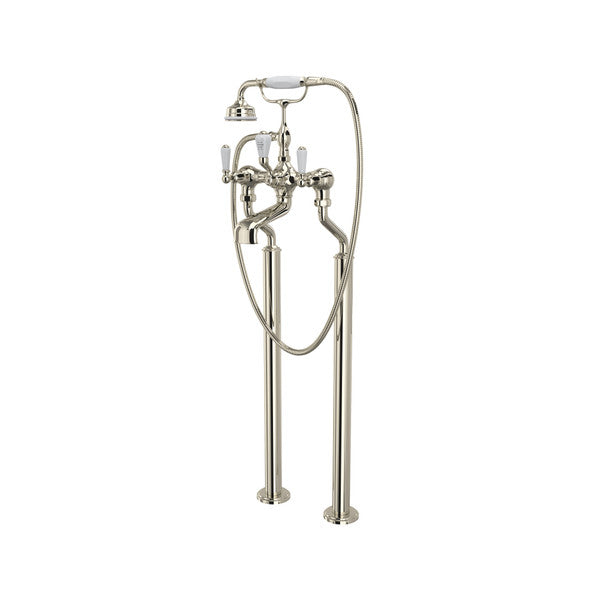 Perrin & Rowe Edwardian Exposed Floor Mount Tub Filler With Handshower, Lever Handle