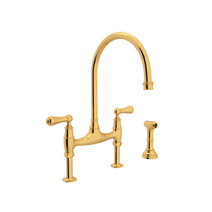 Perrin & Rowe Georgian Era Bridge Kitchen Faucet With Sidespray, Lever Handle