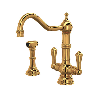 Perrin & Rowe Edwardian Single Hole Two Handle Kitchen Faucet With Lever Handles & Sidespray