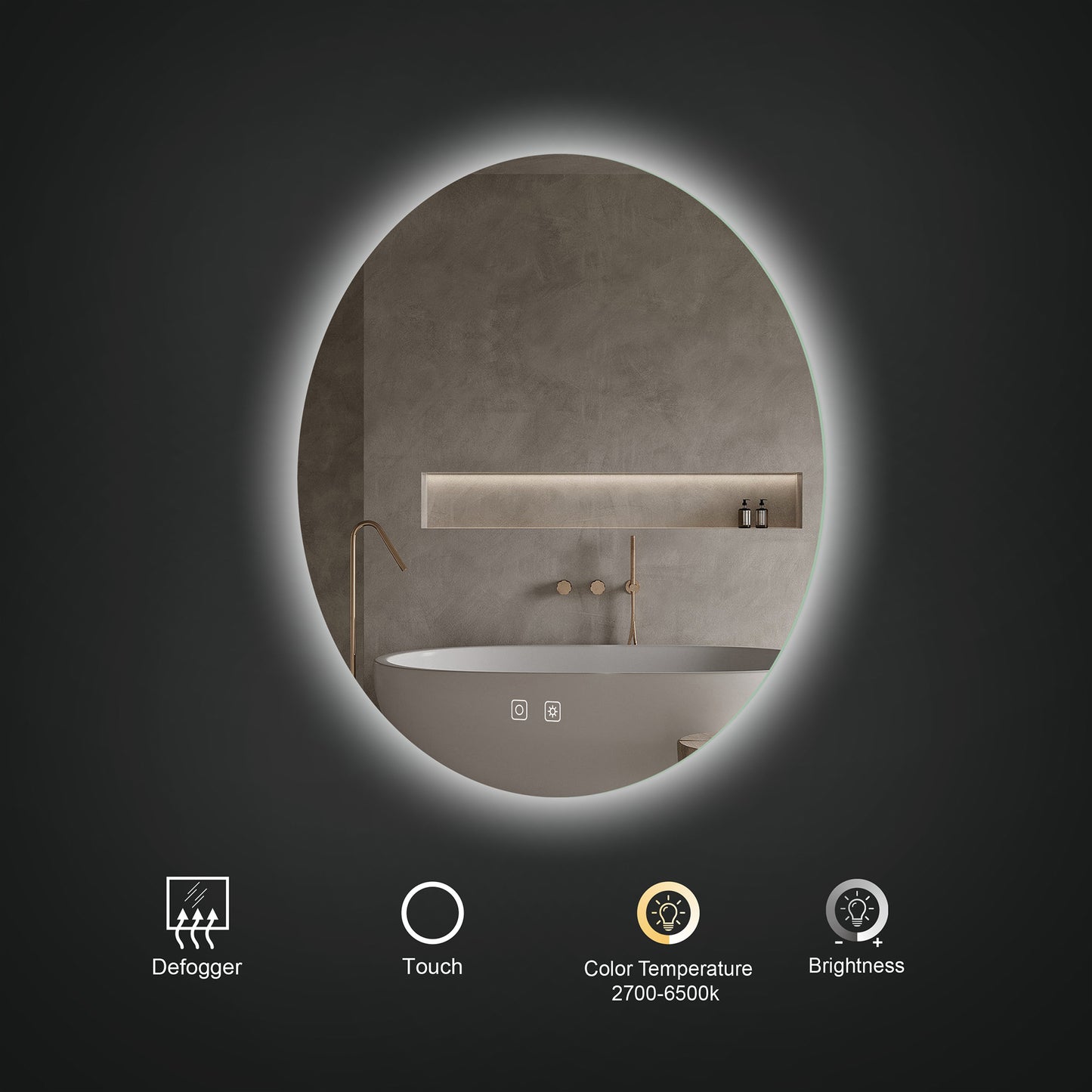 Ico Atlas Back-lit LED Mirror - IA1024, Size 24"
