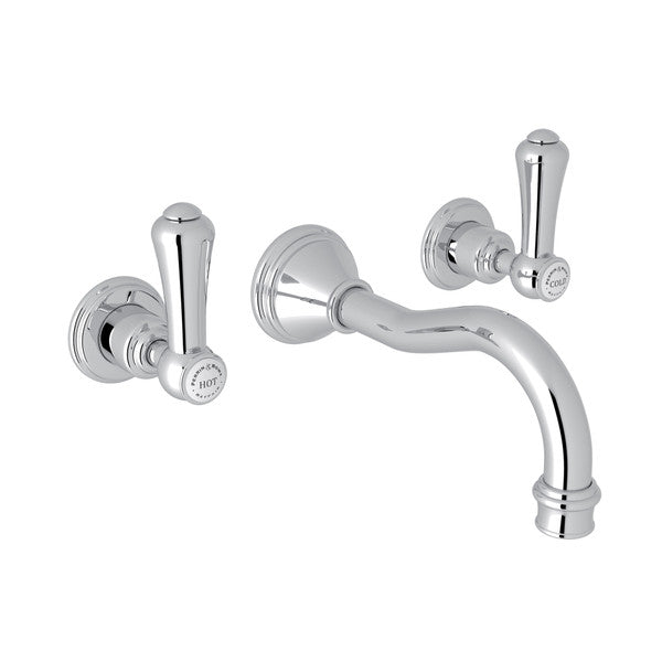 Perrin & Rowe Georgian Era Wall Mount Widespread Bathroom Faucet, Lever Handles with Porcelain Caps