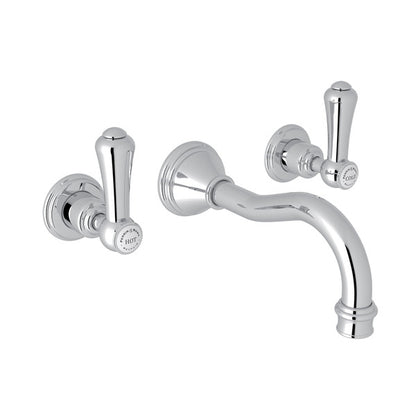 Perrin & Rowe Georgian Era Wall Mount Widespread Bathroom Faucet, Lever Handles with Porcelain Caps