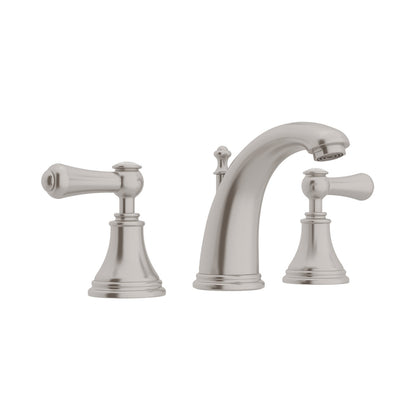 Perrin & Rowe High Neck Georgian Era Widespread Lavatory Faucet, White Porcelain Lever Handle