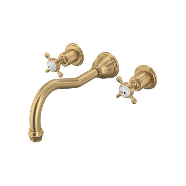 Perrin & Rowe Edwardian Wall Mount Tub Filler Trim With Column Spout Cross Handle