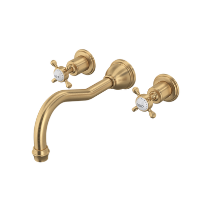 Perrin & Rowe Edwardian Wall Mount Tub Filler Trim With Column Spout Cross Handle