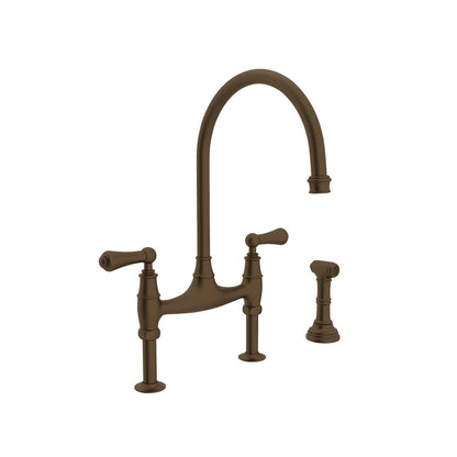 Perrin & Rowe Georgian Era Bridge Kitchen Faucet With Sidespray, Lever Handle
