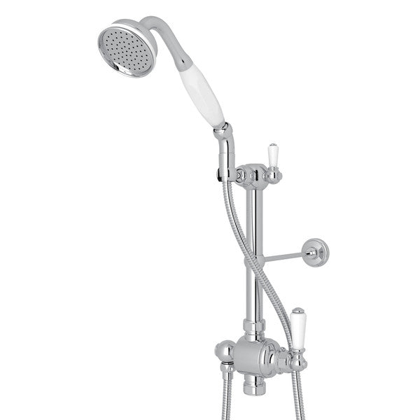 Perrin & Rowe Riser Diverter, Handshower, Handshower Holder, Hose And 8" Thermostatic Outlet
