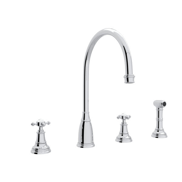 Perrin & Rowe Georgian Era Two Handle Kitchen Faucet With Side Spray Cross Handles