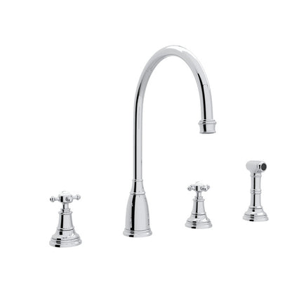 Perrin & Rowe Georgian Era Two Handle Kitchen Faucet With Side Spray Cross Handles