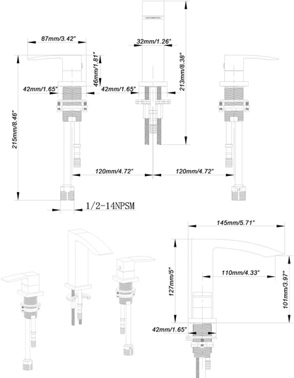 Kodaen Satro Three Holes Widespread Bathroom Faucet