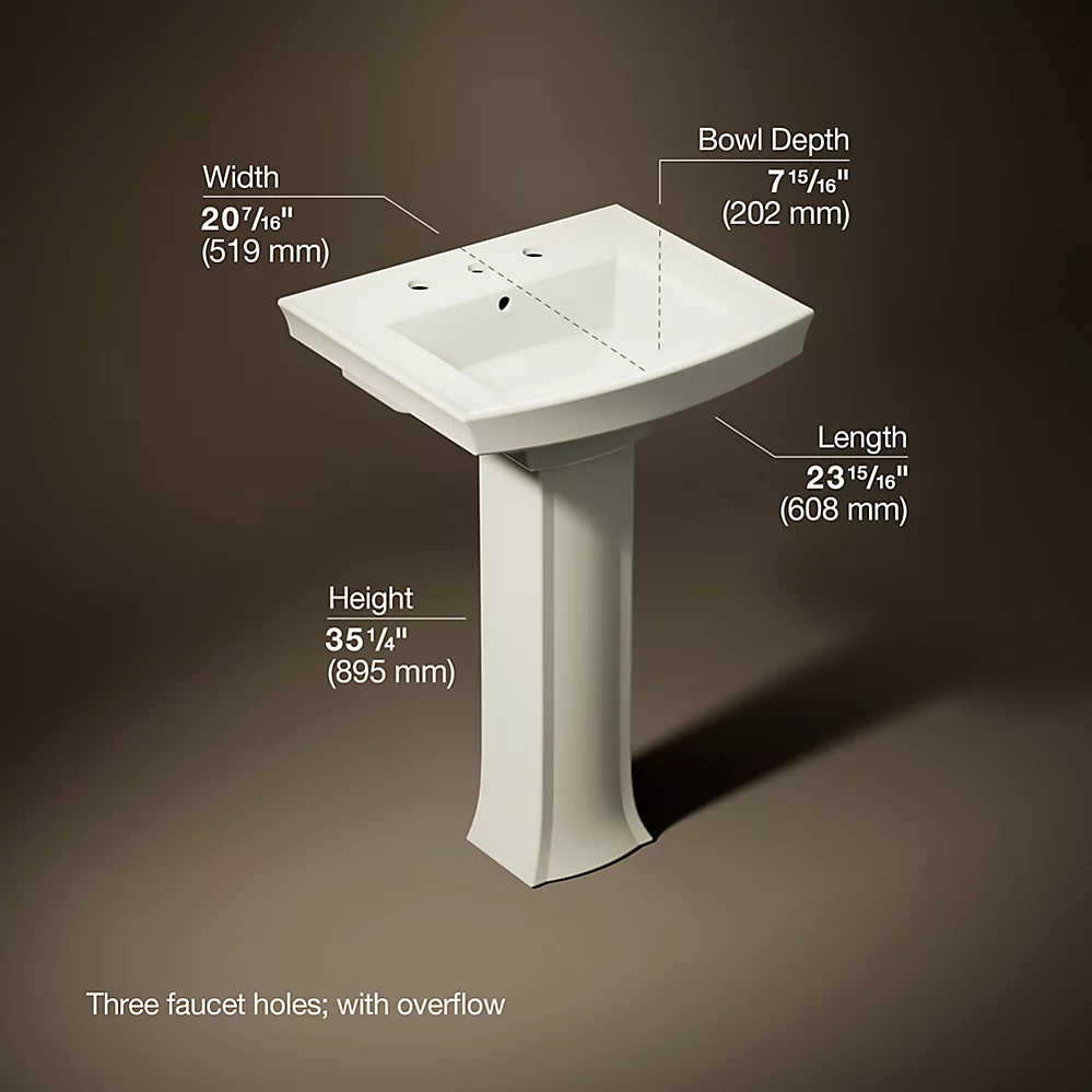 Kohler Archer 24" Rectangular Pedestal Bathroom Sink