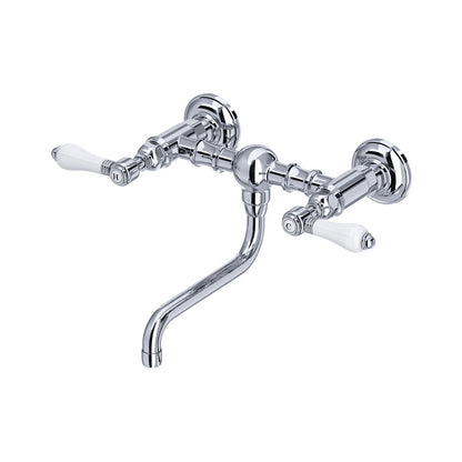 Rohl Acqui Wall Mount Bridge Lavatory Faucet Porcelain Handles - A1405/44LP-2