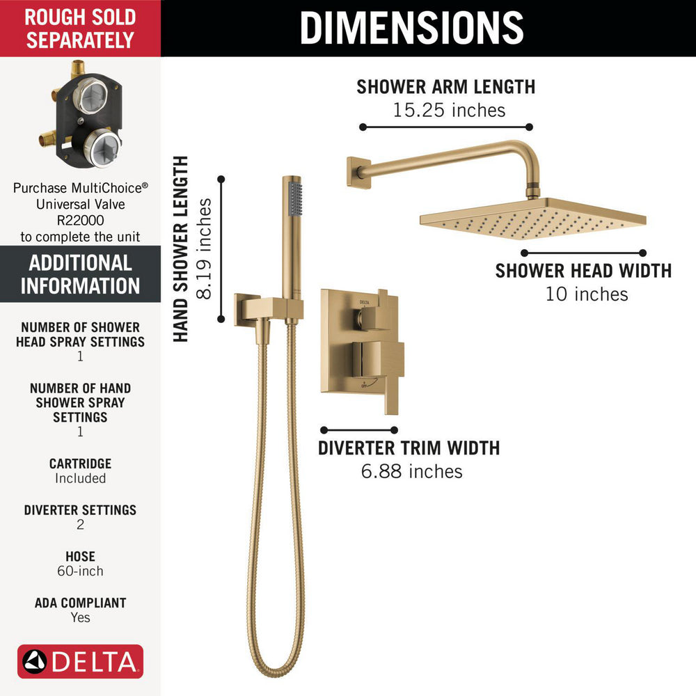 Delta T342701 Modern Monitor 14 Series Angular Raincan Shower Trim with Hand Shower