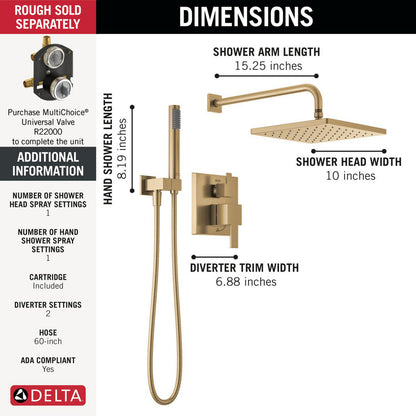 Delta T342701 Modern Monitor 14 Series Angular Raincan Shower Trim with Hand Shower