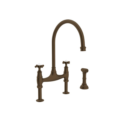 Perrin & Rowe Georgian Era Bridge Kitchen Faucet With Sidespray, Cross Handle
