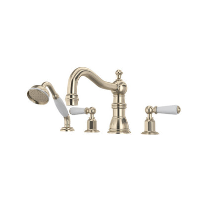 Perrin & Rowe Edwardian 4-Hole Deck Mount Tub Filler With Column Spout Lever Handle
