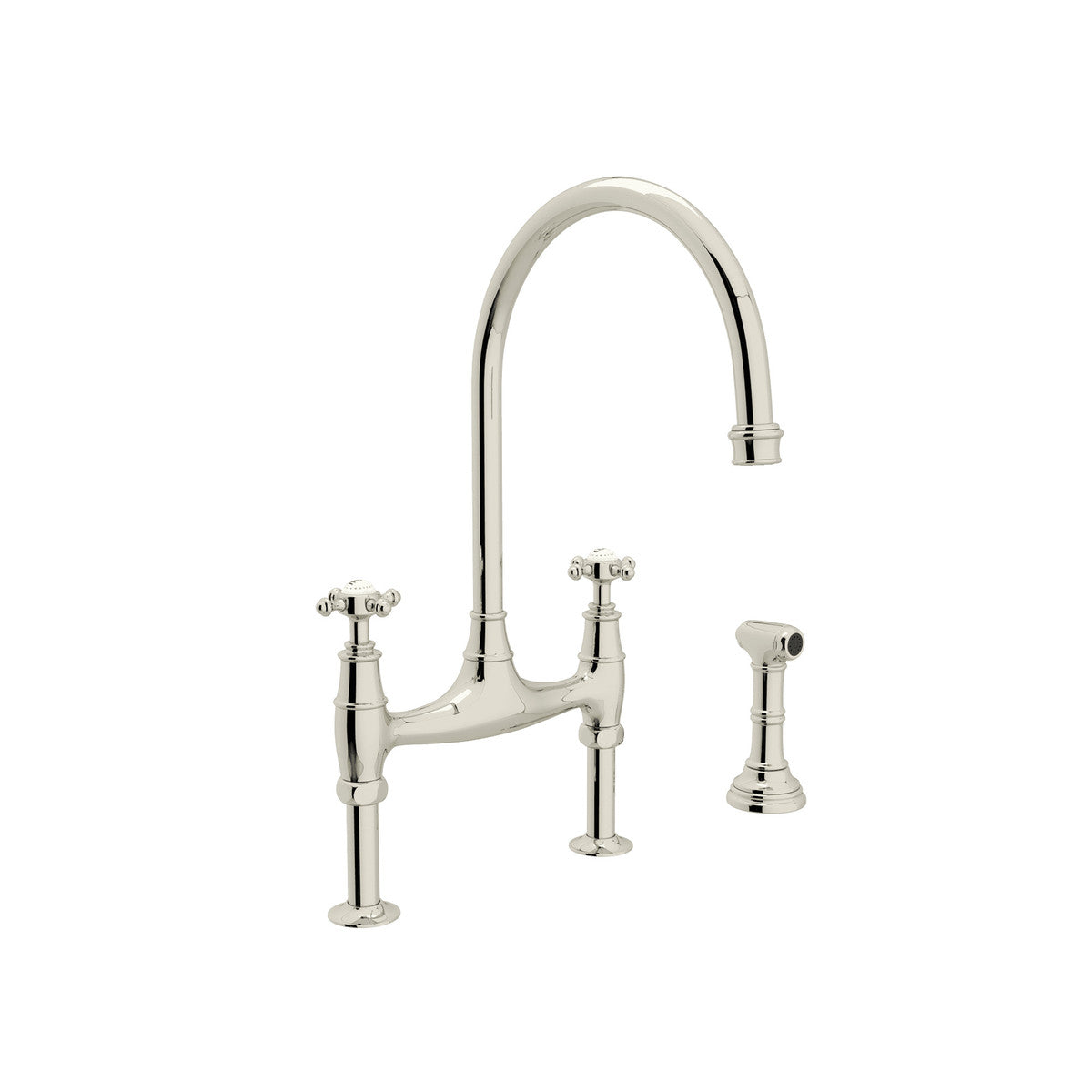 Perrin & Rowe Georgian Era Bridge Kitchen Faucet With Sidespray, Cross Handle