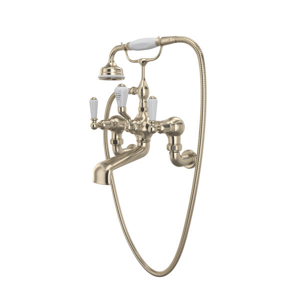 Perrin & Rowe Edwardian Exposed Wall Mount Tub Filler With Handshower, Lever Handle