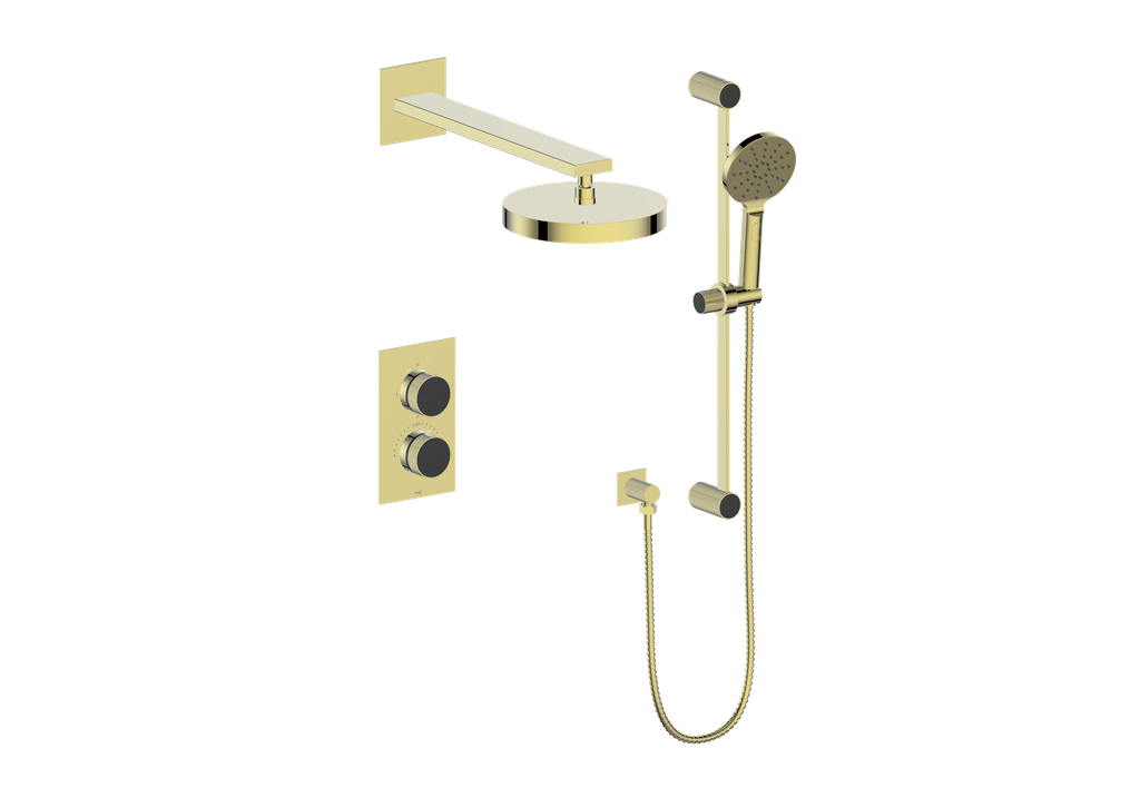 Vogt Mond Ensemble de finition de système de douche thermostatique à 2 voies uniquement, or brossé