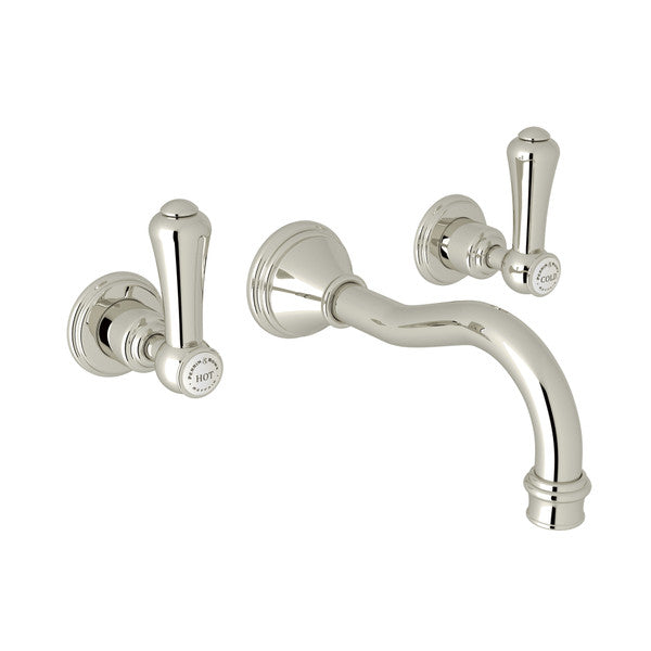 Perrin & Rowe Georgian Era Wall Mount Widespread Bathroom Faucet, Lever Handles with Porcelain Caps
