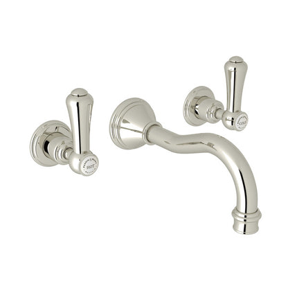 Perrin & Rowe Georgian Era Wall Mount Widespread Bathroom Faucet, Lever Handles with Porcelain Caps
