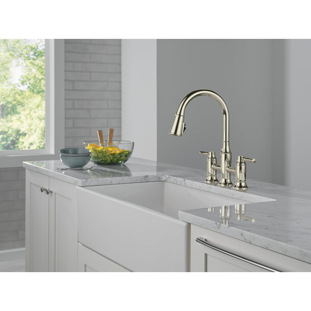Delta Renaldi Two Handle Pull-Down Bridge Kitchen Faucet - 2384L