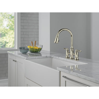 Delta Renaldi Two Handle Pull-Down Bridge Kitchen Faucet - 2384L