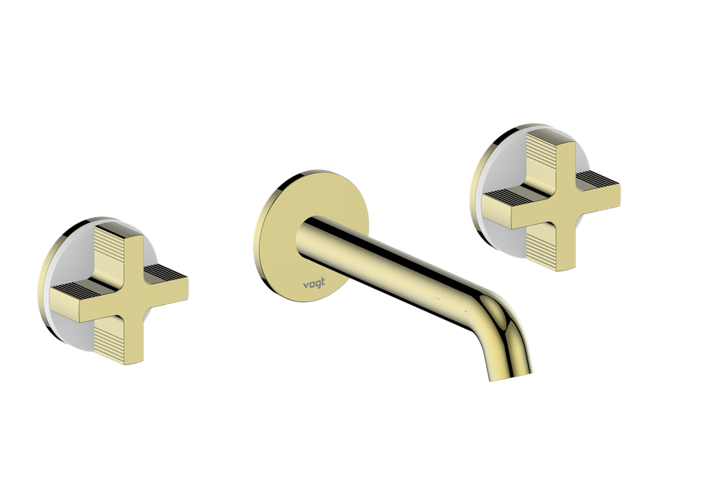 Vogt Mond 8" C.C. Wall-Mount Lavatory Faucet in Brushed Gold, With Rough-In