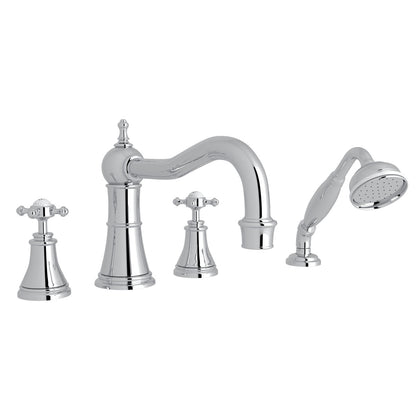 Perrin & Rowe Georgian Era 4-Hole Deck Mount Tub Filler With Column Spout Cross Handle