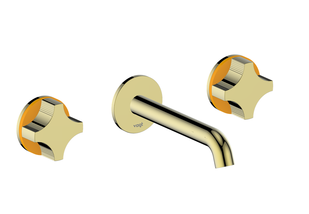 Vogt Mond 8" C.C. Wall-Mount Lavatory Faucet in Brushed Gold, With Rough-In