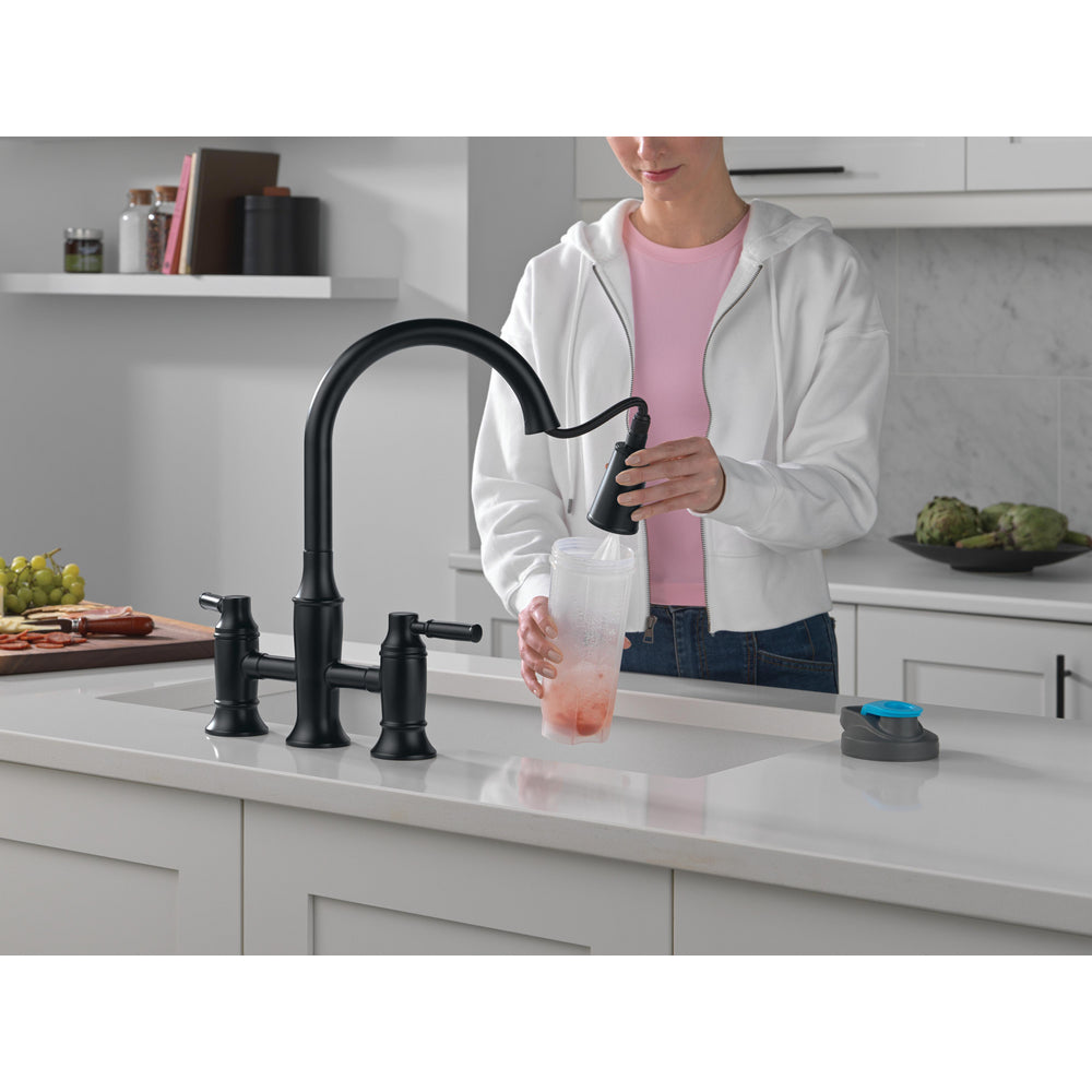 Delta Renaldi Two Handle Pull-Down Bridge Kitchen Faucet - 2384L