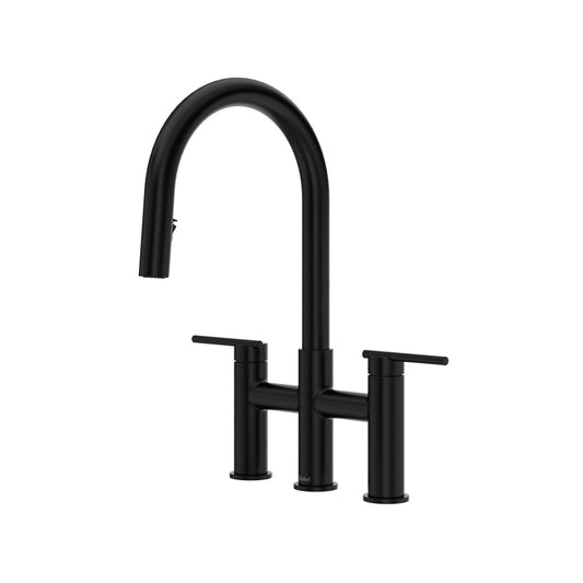 Riobel Lateral Bridge Pull-Down Kitchen Faucet With C-Spout