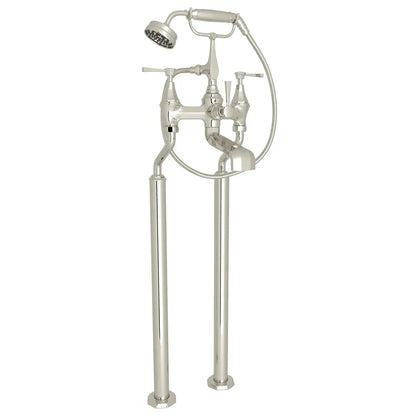 Perrin & Rowe Deco Exposed Floor Mount Tub Filler With Handshower, Metal Lever Handle 19 GPM