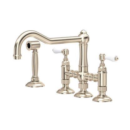 Rohl Acqui Bridge Kitchen Faucet With Side Spray With Porcelain Lever Handles