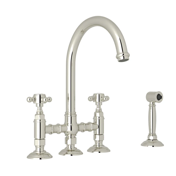 Rohl Acqui Bridge Kitchen Faucet With Side Spray & Cross Handles - A1461XMWS-2