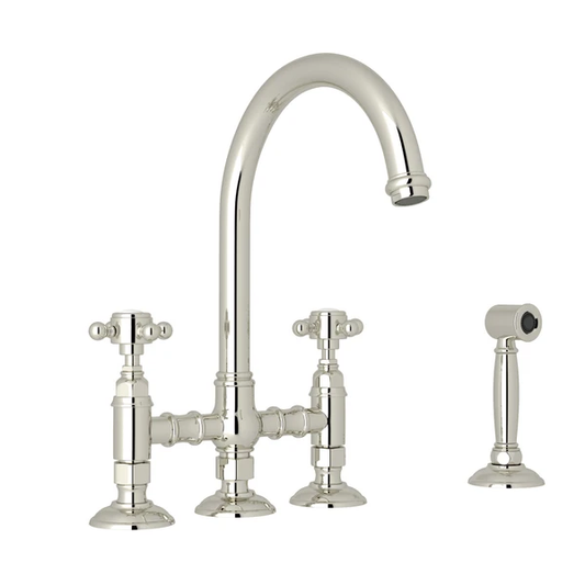 Rohl Acqui Bridge Kitchen Faucet With Side Spray & Cross Handles - A1461XMWS-2