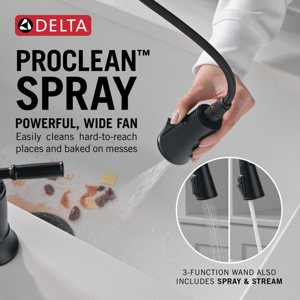 Delta Renaldi Two Handle Pull-Down Bridge Kitchen Faucet - 2384L