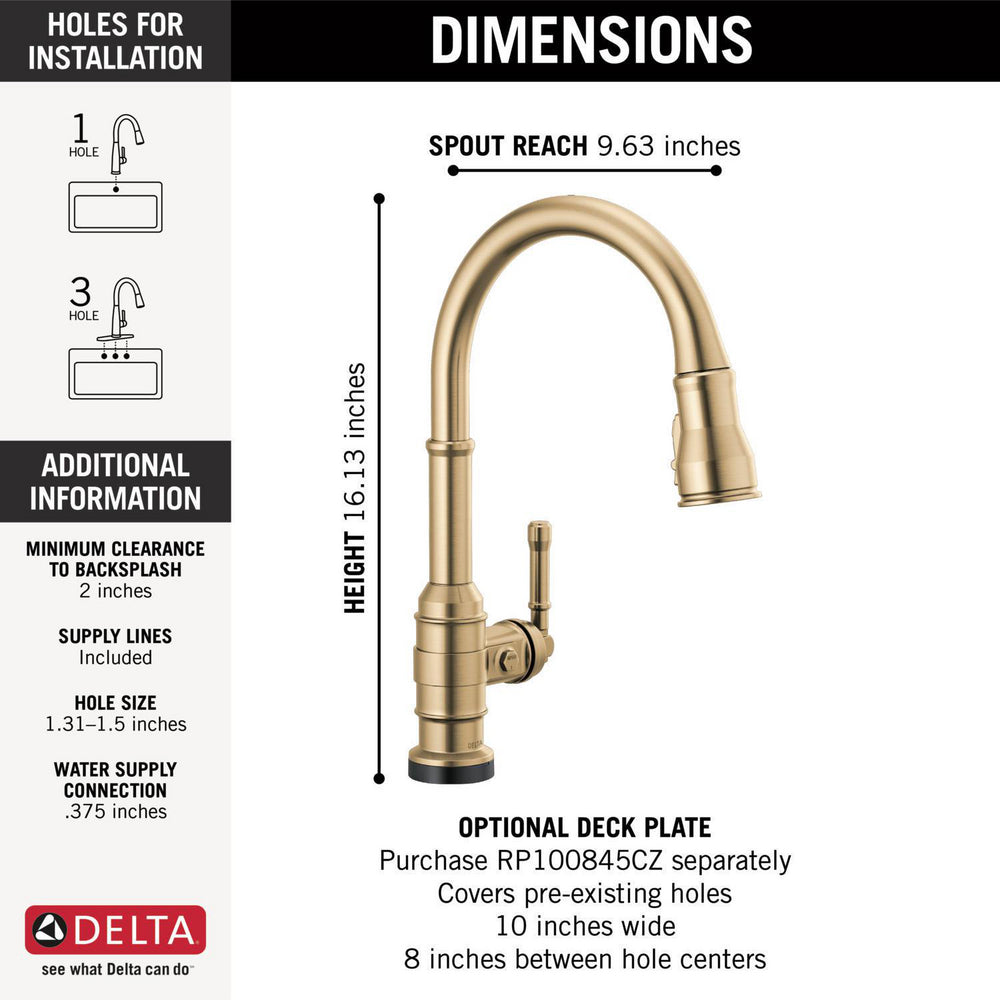 Delta Broderick Single Handle Pull-Down Kitchen Faucet With Touch2O Technology - 9190T