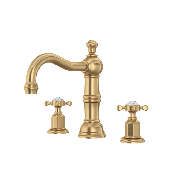 Perrin & Rowe Edwardian Widespread Lavatory Faucet With Column Spout, Cross Handle