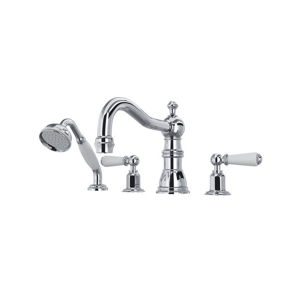 Perrin & Rowe Edwardian 4-Hole Deck Mount Tub Filler With Column Spout Lever Handle