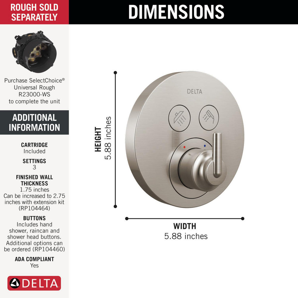 Delta Trinsic SelectChoice Round Contemporary Push-Button Shower Trim - T37T259