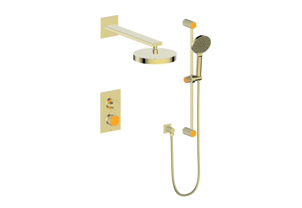 Vogt Mond 2-Way Thermostatic Shower System With Rough-In Valve, Brushed Gold