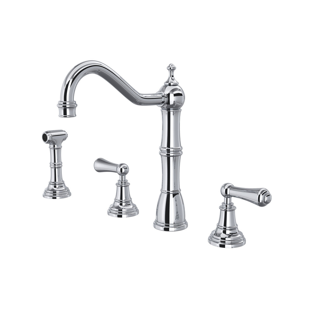 Perrin & Rowe Edwardian 4-Hole Kitchen Faucet With Sidespray Metal Lever Handle