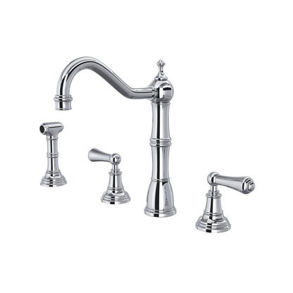 Perrin & Rowe Edwardian 4-Hole Kitchen Faucet With Sidespray Metal Lever Handle