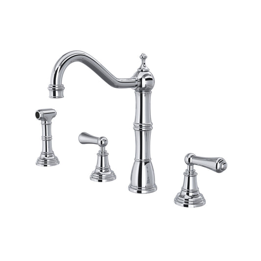 Perrin & Rowe Edwardian 4-Hole Kitchen Faucet With Sidespray Metal Lever Handle
